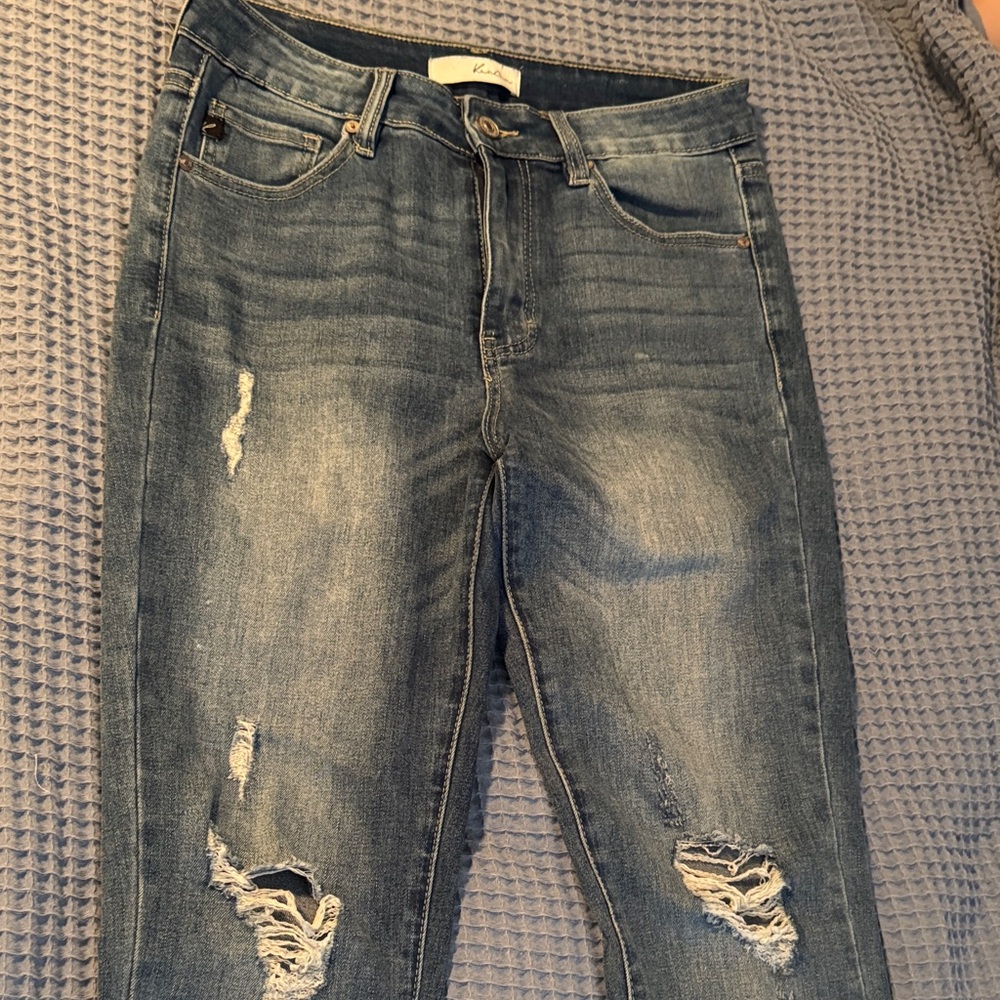 Womens Skinny Distressed Jeans in Medium Blue - kancan LA